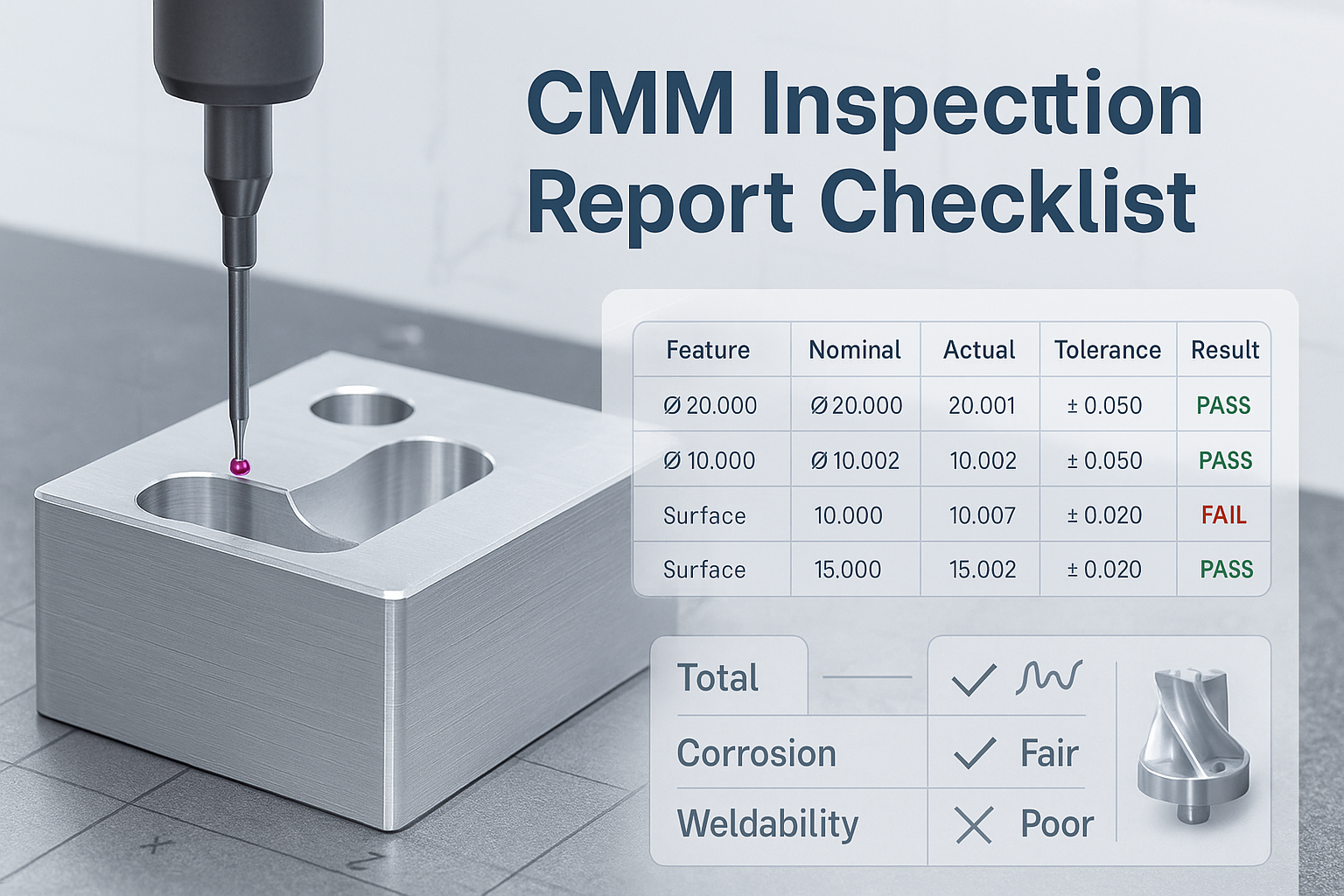Liste de contrôle des rapports d’inspection CMM